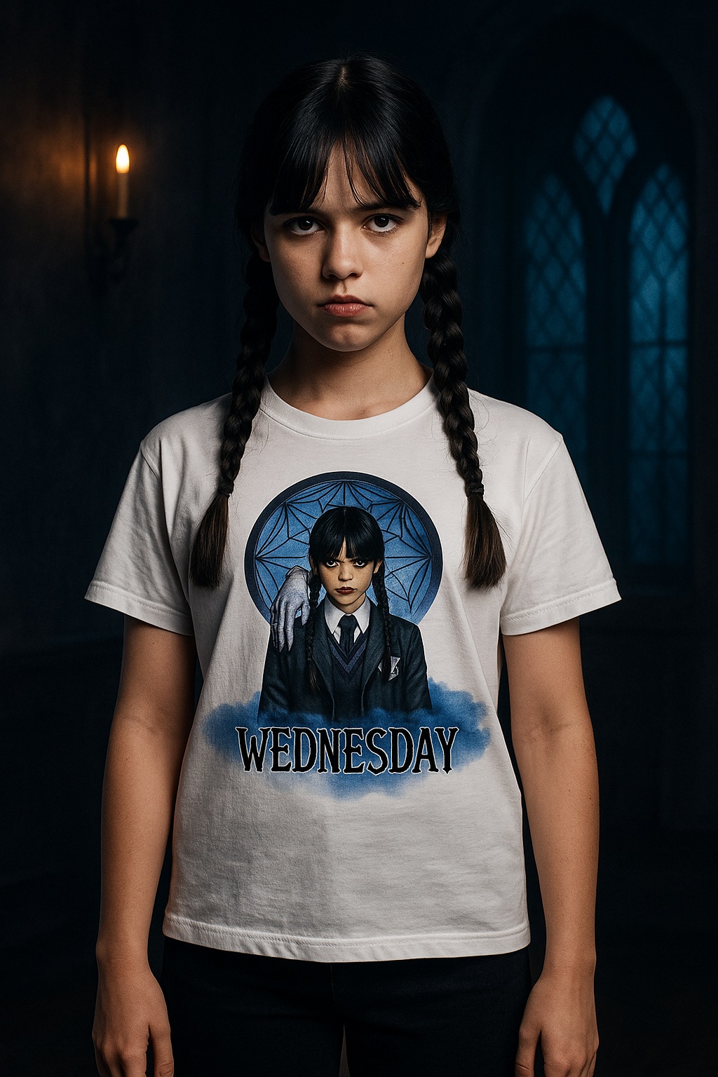 Детска тениска момиче Wednesday, бял цвят