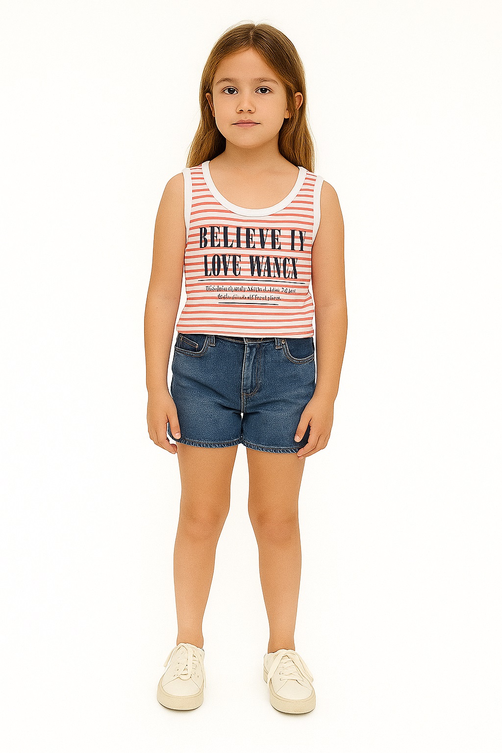 Детски потник момиче на райета, оранжев цвят