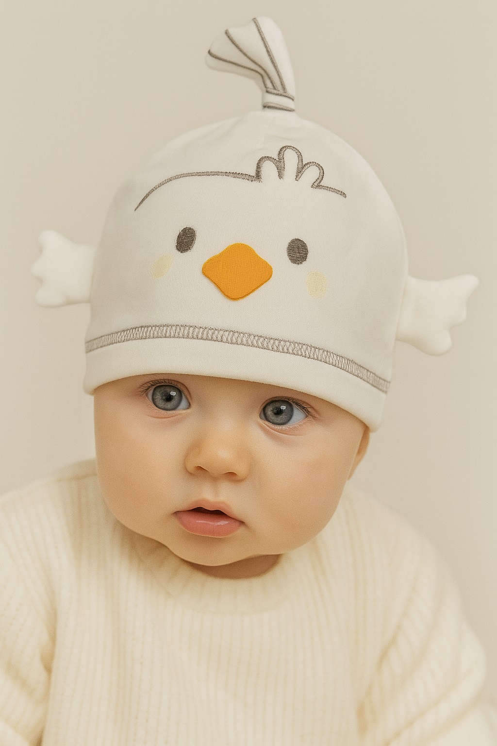 Бебешка шапка с пиленце, цвят екрю