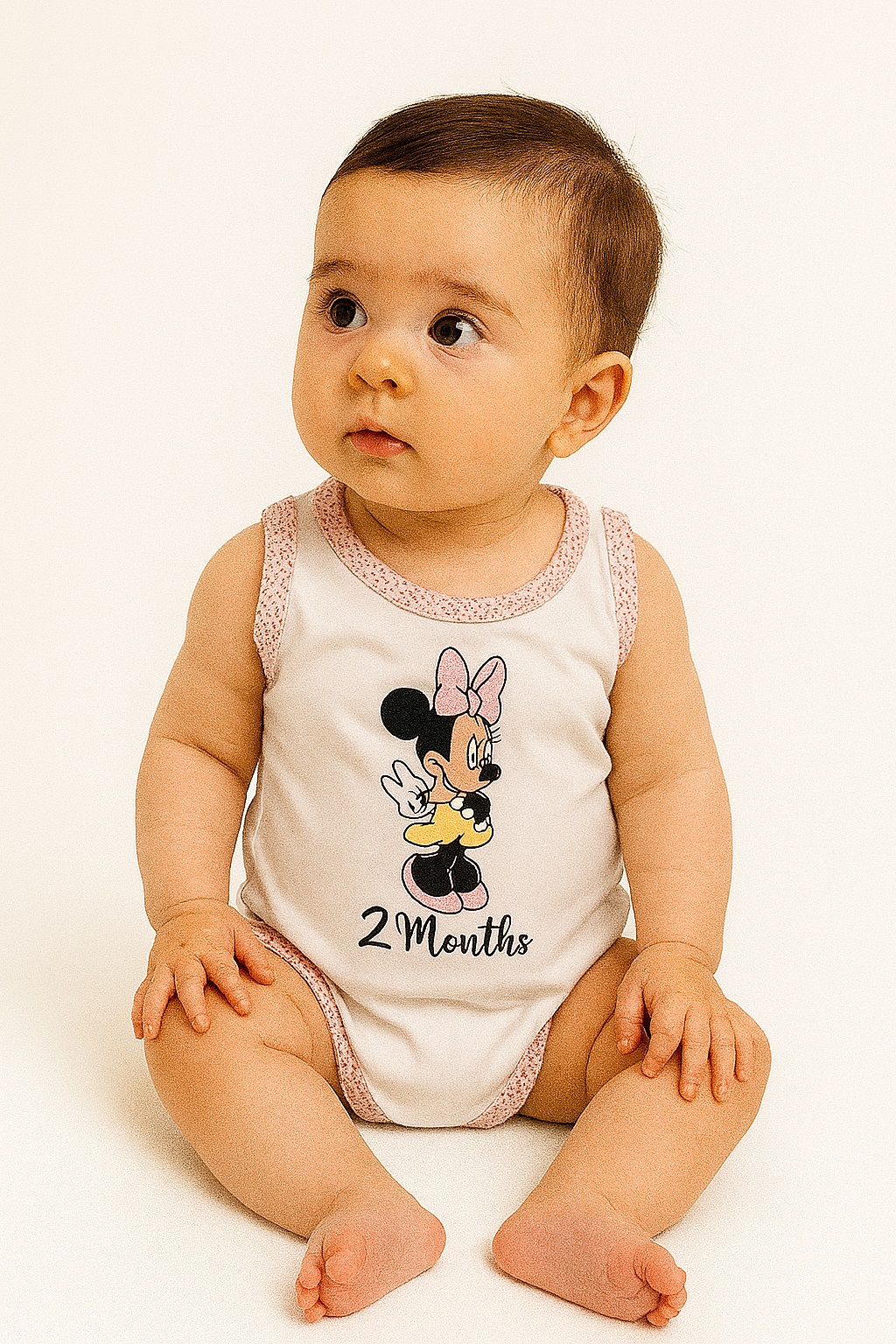 Бебешко боди потник Мини Маус, бял цвят