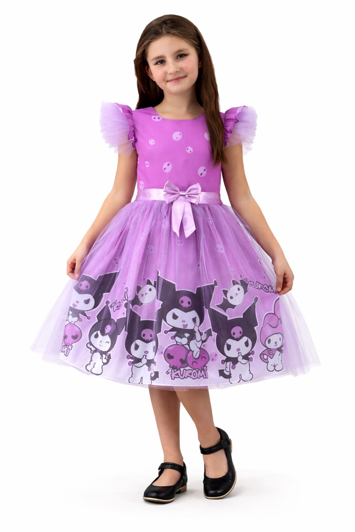 Детска рокля с къс ръкав Kuromi, светло лилав цвят