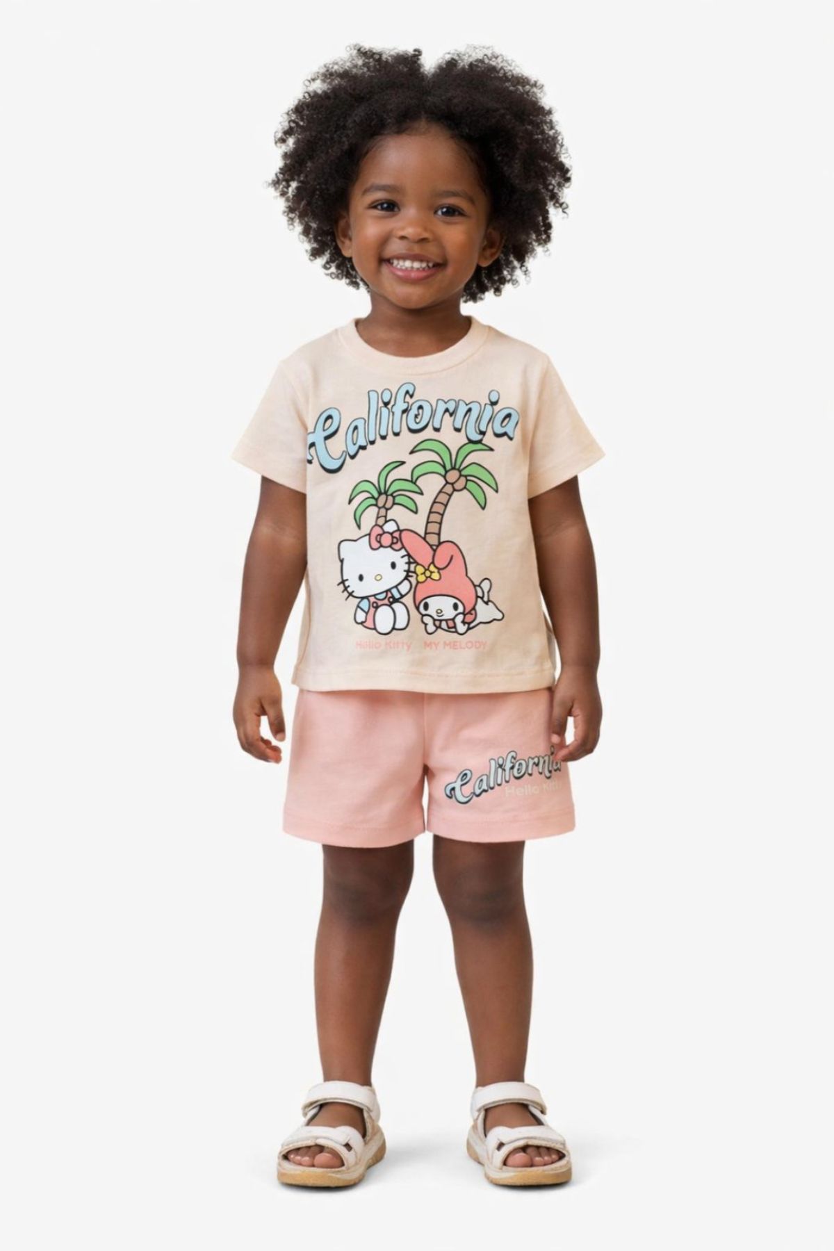 Детски комплект за момиче с къс ръкав, светло розов цвят