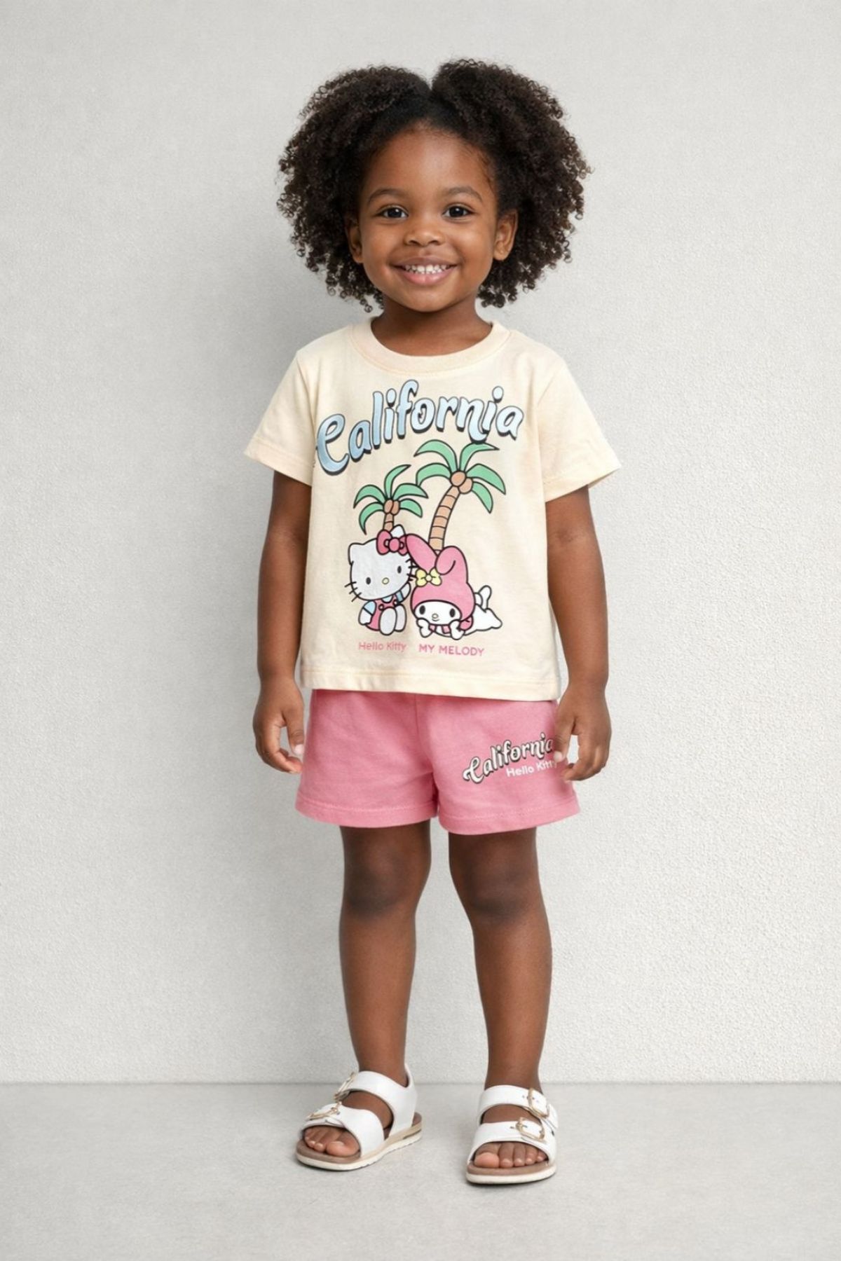 Детски комплект за момиче с къс ръкав, цвят корал