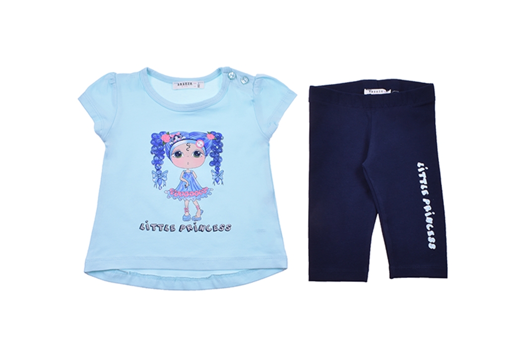 Детски комплект къс ръкав момиче, син цвят