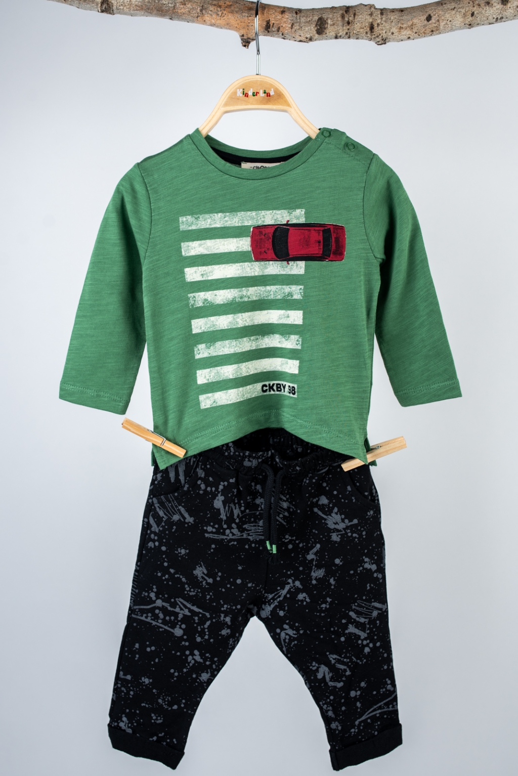 Детски комплект момче дълъг ръкав, зелен цвят