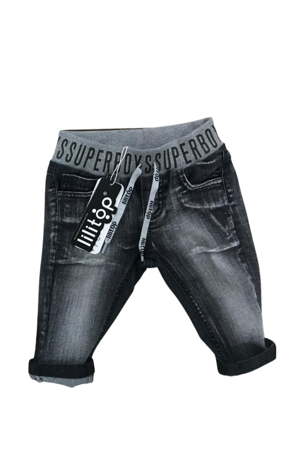 Бебешки дънки момче с връзки, черен цвят