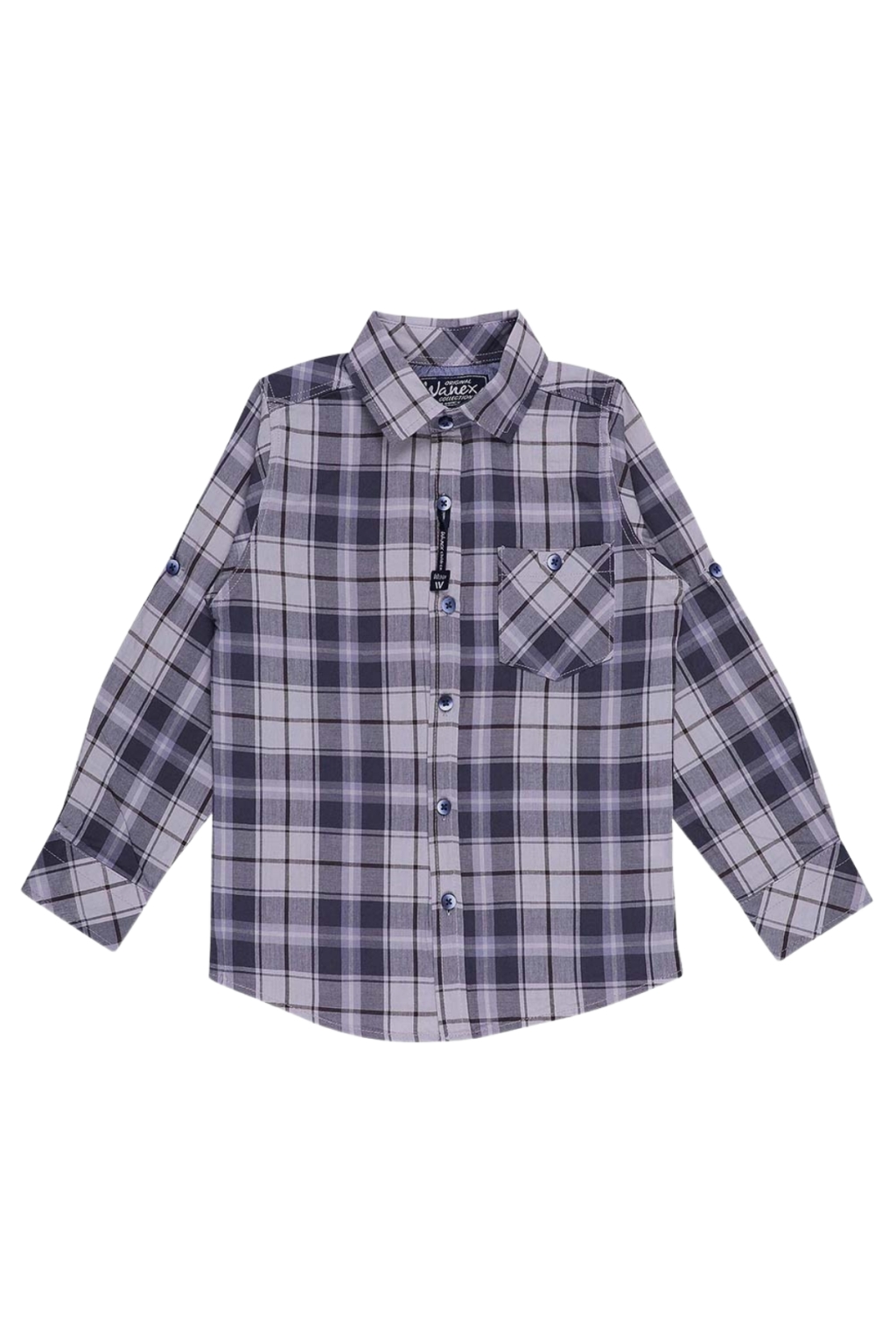 Детска риза за момче дълъг ръкав ,сиво каре