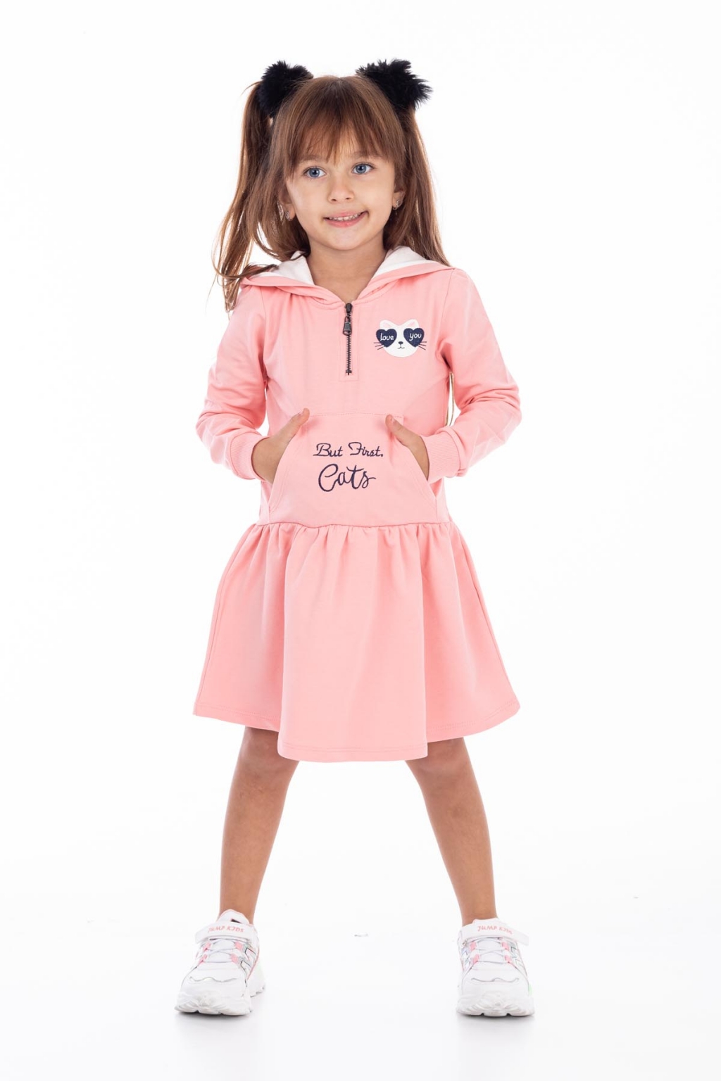 Рокля дълъг ръкав с котенце