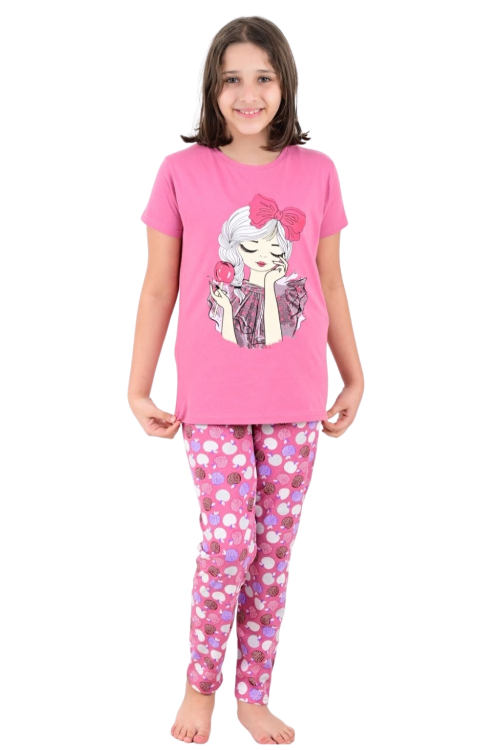 Детска пижама момиче къс ръкав, розов цвят