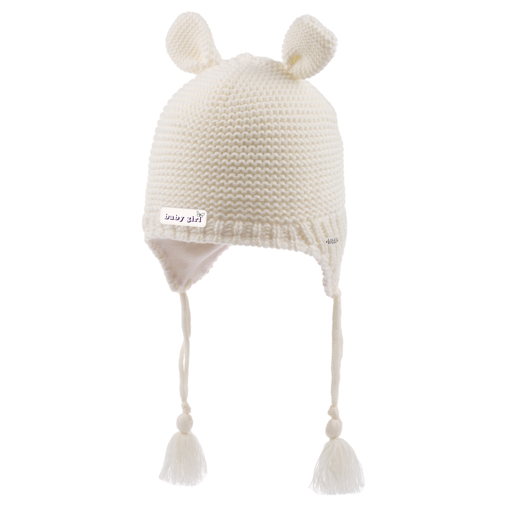 Детска шапка момиче, цвят екрю