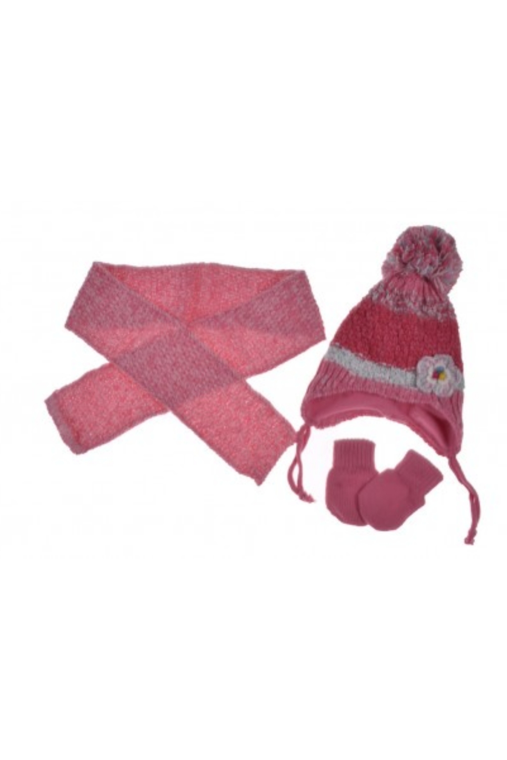 Бебешки комплект с шапка, шал и ръкавици момиче, розов цвят