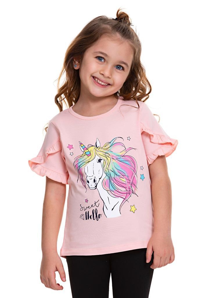 Детска тениска момиче Еднорог, светло розов цвят