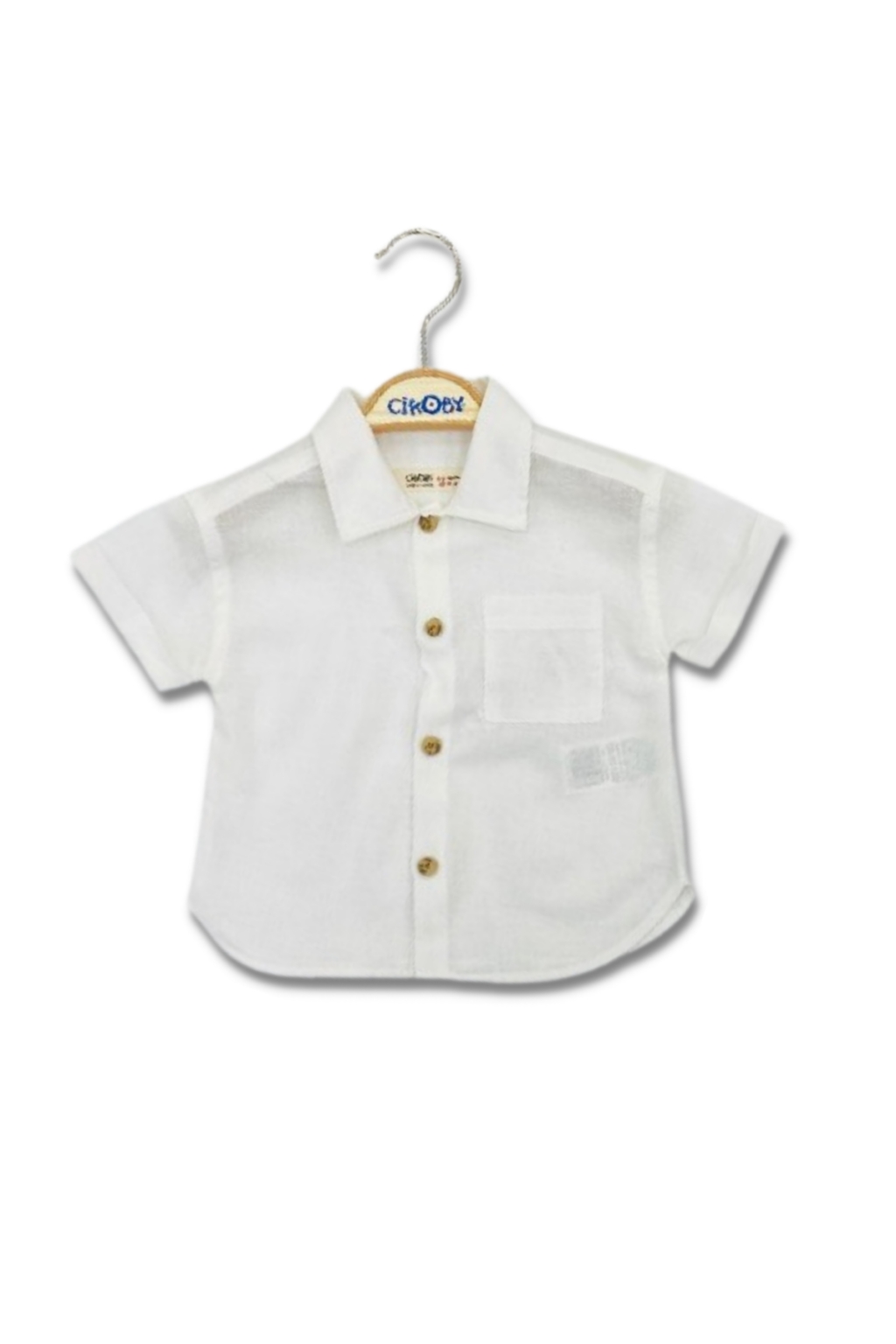 Детска риза момче къс ръкав, цвят екрю