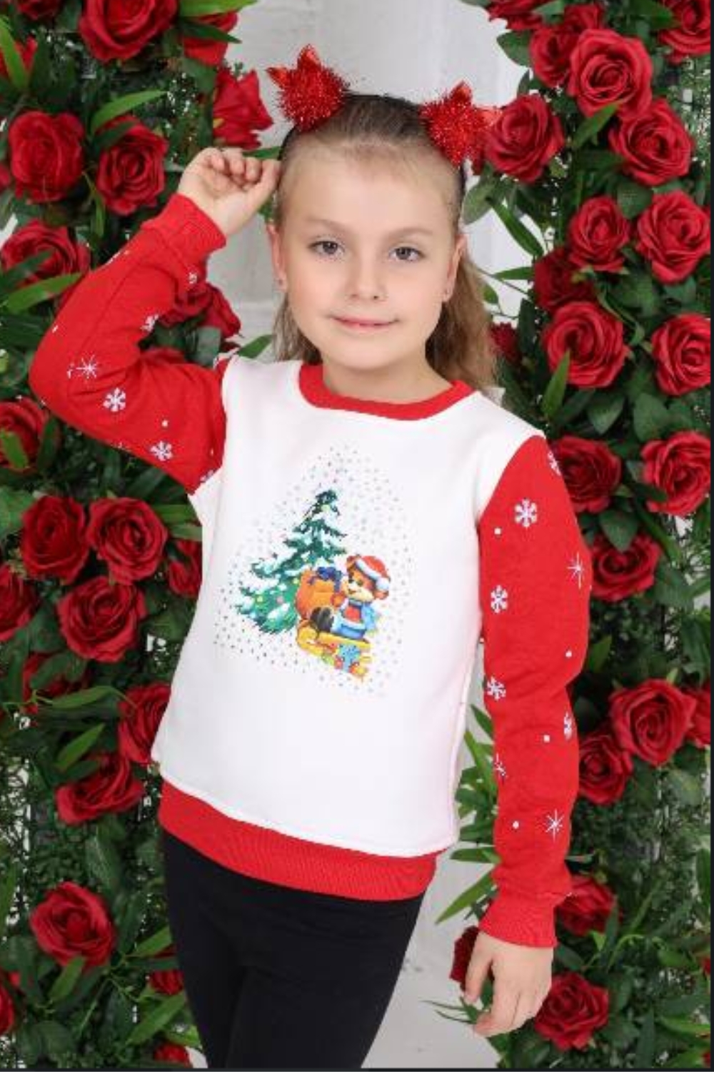 Детска блуза момиче дълъг ръкав Коледа,бял цвят