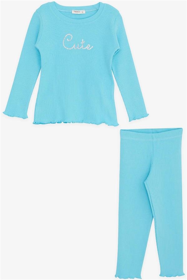 Детски комплект момиче с дълъг ръкав , син цвят
