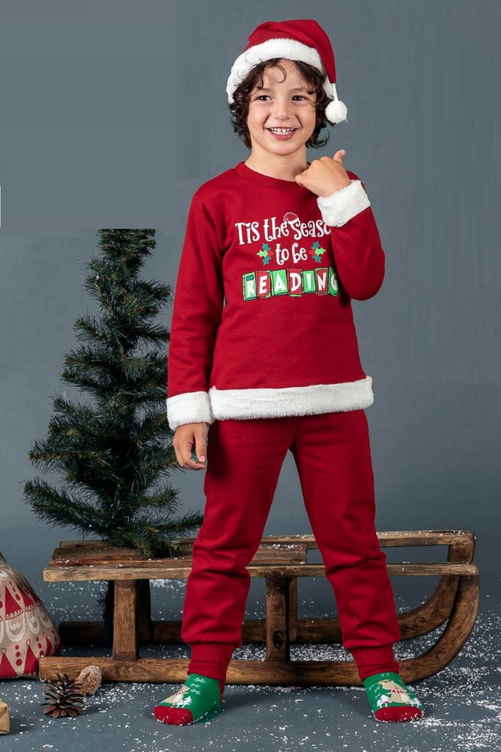 Детски комплект момче дълъг ръкав Коледа,червен цвят
