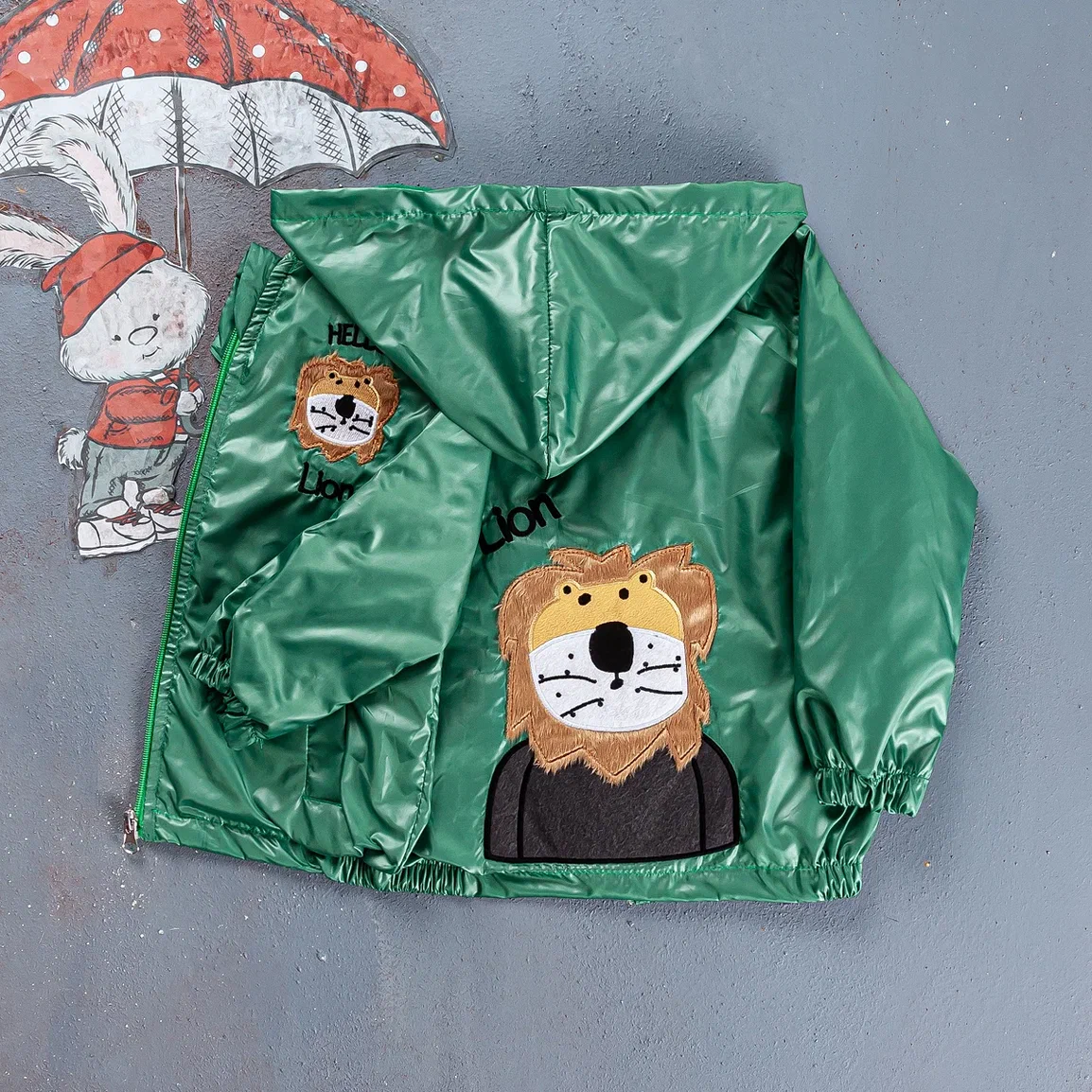 Детско яке момче с лъвче, зелен цвят