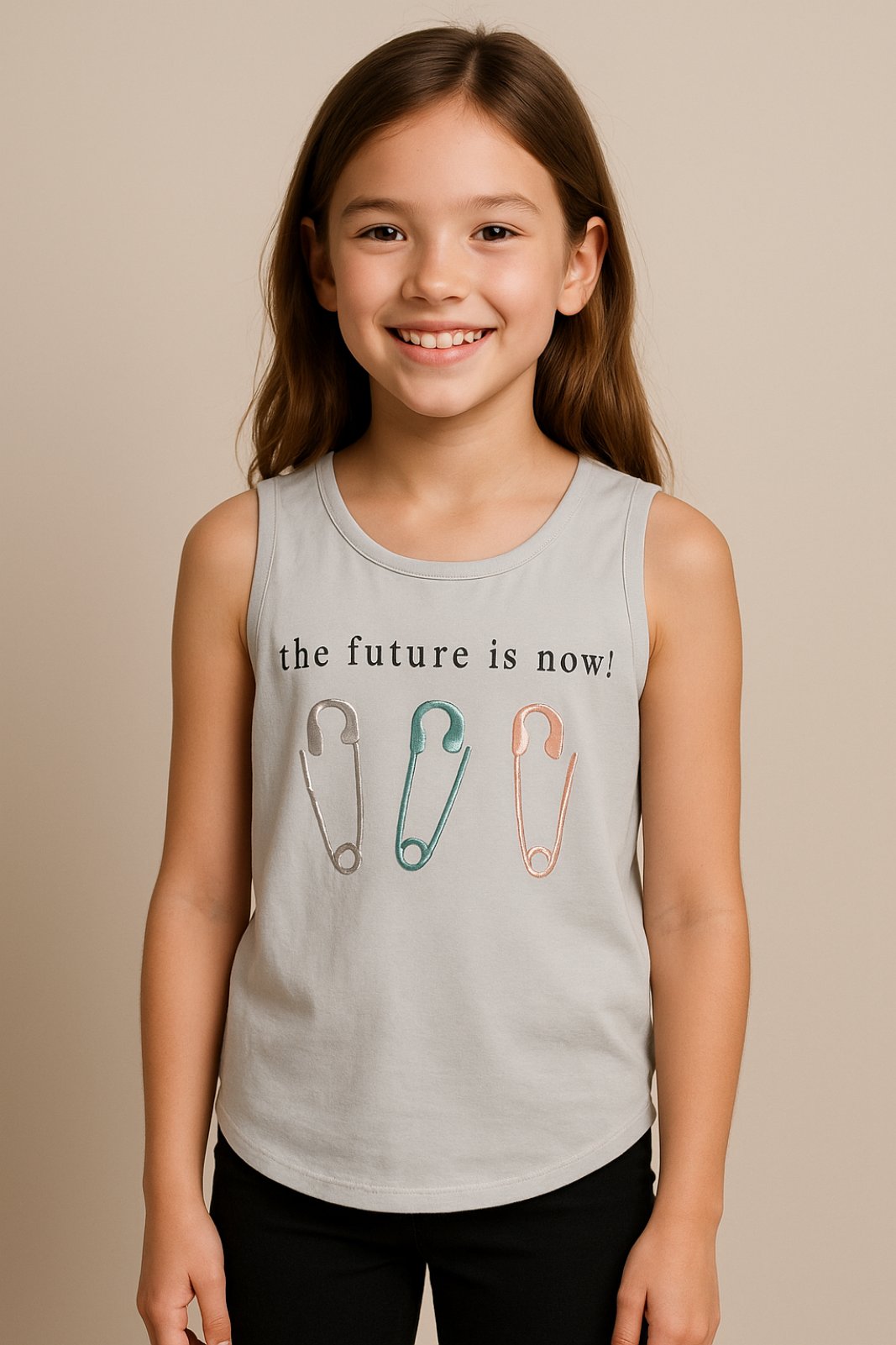 Детски потник момиче с надпис, зелен цвят