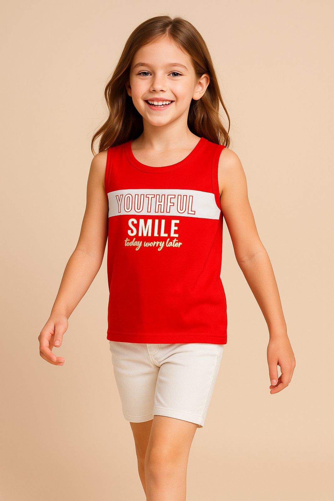 Детски потник момиче с надпис, червен цвят